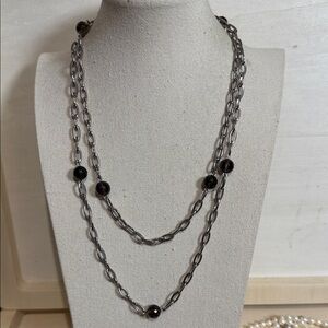 Elegant Silver Chain Necklace with Black Accents